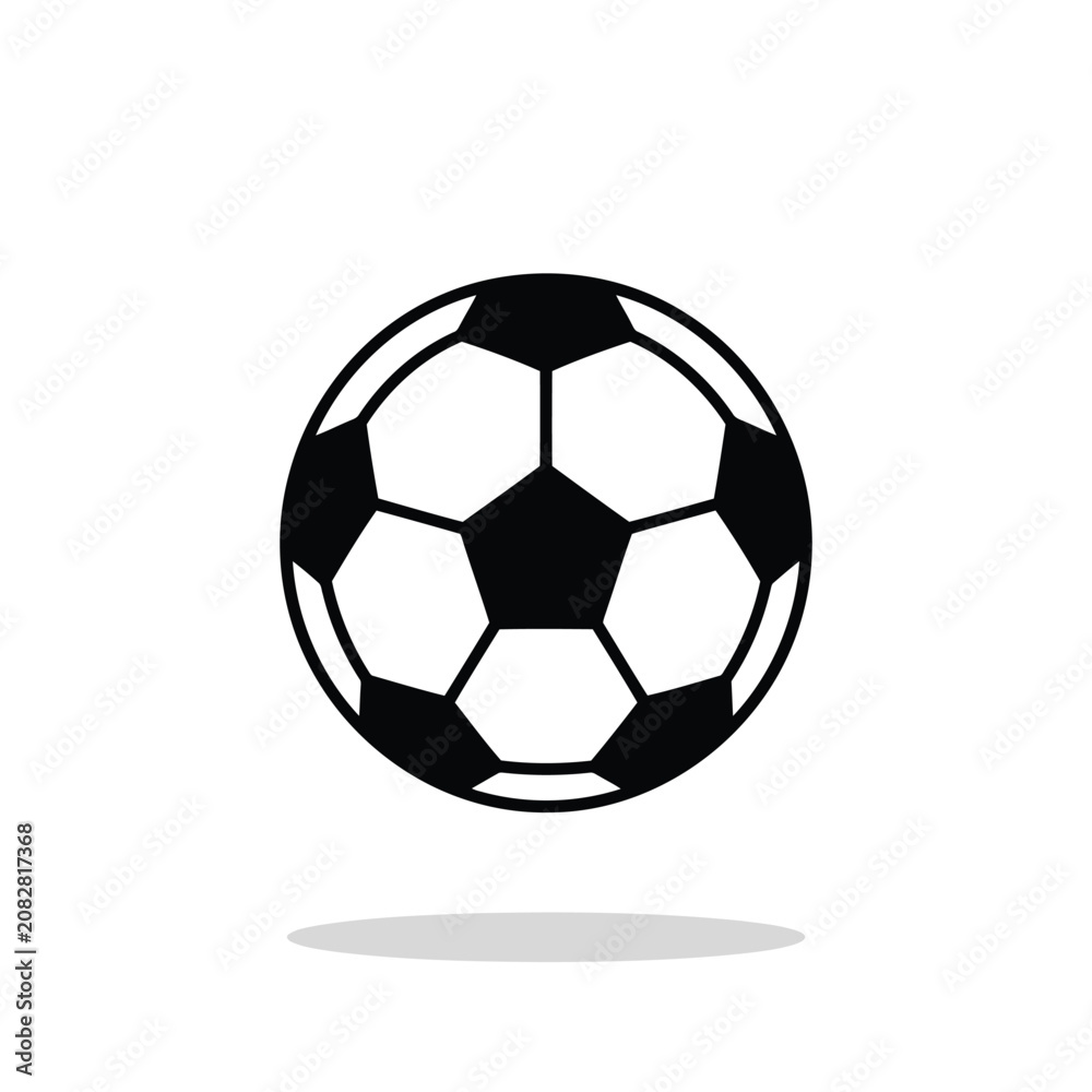 Fototapeta premium Vector illustration of black and white soccer ball isolated on light gray shadow background