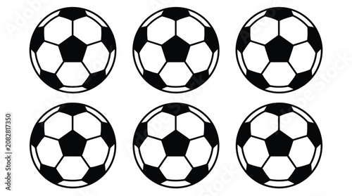 Vector illustration of three black and white soccer balls in flat design minimalist style