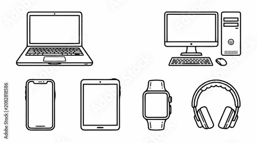 Electronics devices including laptop computer and smartphone on display