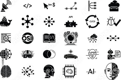 Digital Technology Icons Flat Vector Pictograms On White Background