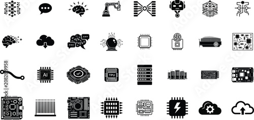 Artificial Intelligence Icons Flat Black Symbols On White Background