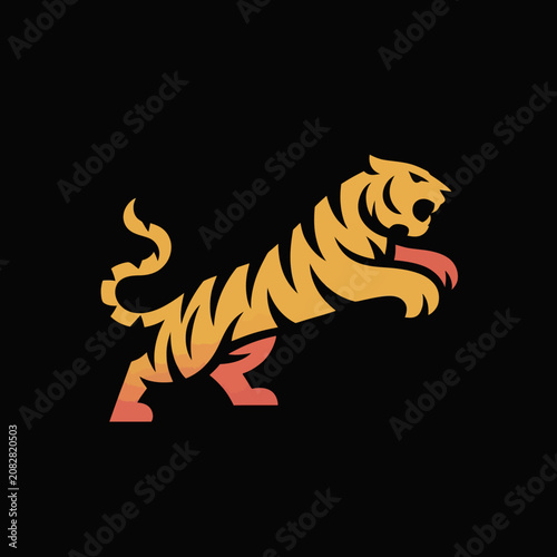 Photos Dynamic Tiger Illustration with Striking Orange and Yellow Hues.