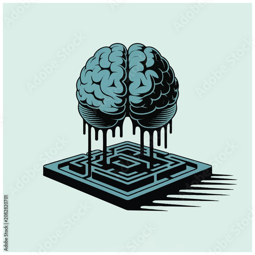 Two brains on a maze base.