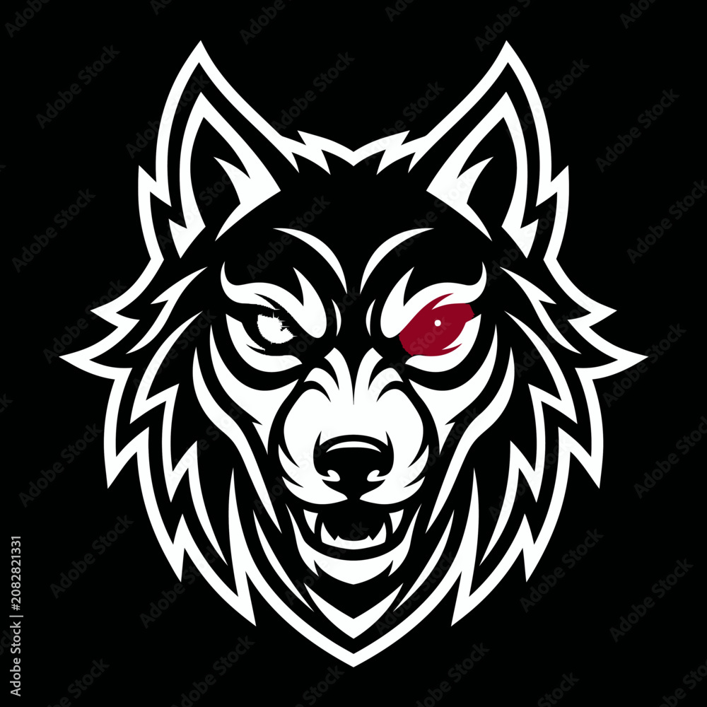 Fototapeta premium Angry wolf head mascot logo with red eye