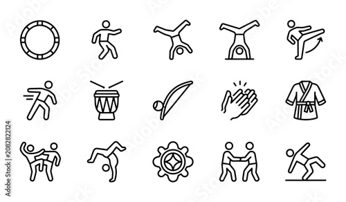 Bild auf Leinwand Capoeira Icons Set, Brazilian Martial Art Vector Graphics, Acrobatics and Dance