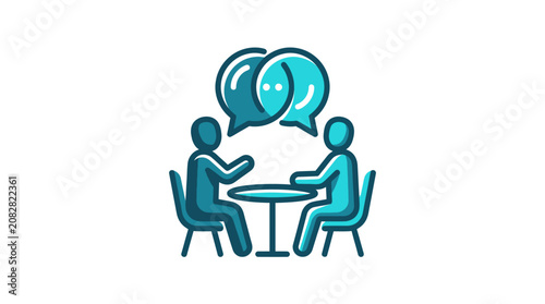 Slika na platnu Two people talking at table.