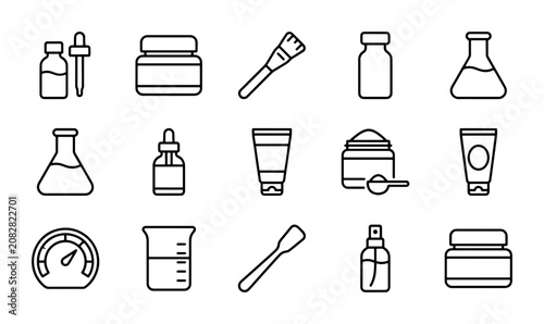 Cosmetic Skincare Packaging Icons, Beauty Product Containers Vector Set, Skincare Science Lab Equipment