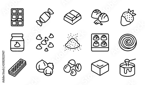 Принти на полотні Sweet Confections Icons: Chocolate, Candy, Pastries, Desserts, and Treats Vector