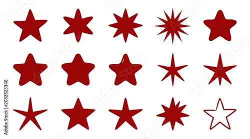 Collection of red star shapes with varying pointed and rounded designs.