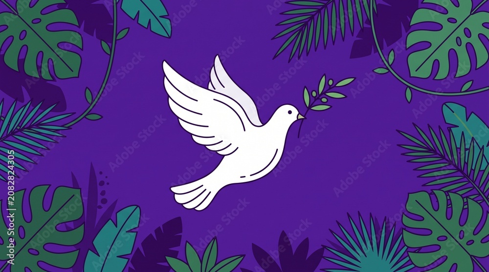 Obraz premium White Dove Holding Olive Branch Peaceful Nature Illustration