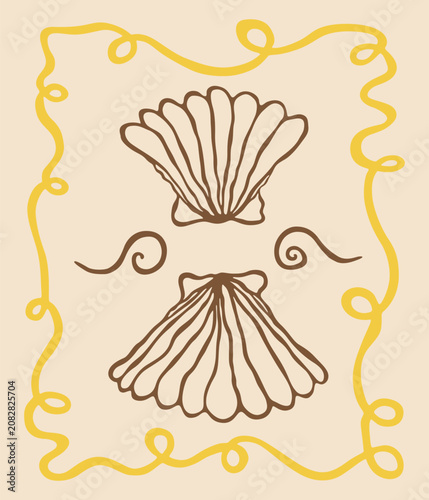 Minimalist Seashell Line Art with Coastal Decorative Frame