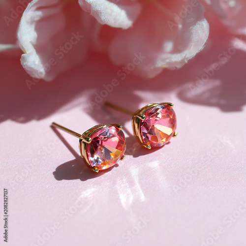 Diamond earrings on pink background for girls