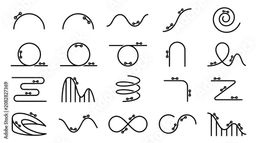 Canvastavla Set of twenty roller coaster track icons with various loops and paths amusement