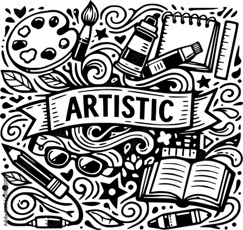 Artistic Doodle Art Supplies Creative Tools Vector
