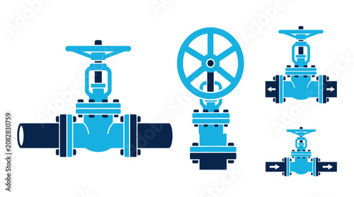 Photos Large industrial gate valves for pipeline system management.