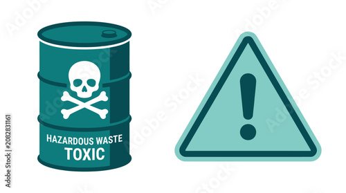 Tableau sur toile Hazardous toxic waste barrel and warning triangle sign