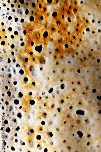 Fotografie Close-up of fried pancake on black background