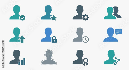 Dynamic Icons Showcasing Diverse User Roles and Actions with Checkmark Star Gear Collaboration Growth Security Time Communication Analytics Anonymous Award and Automation