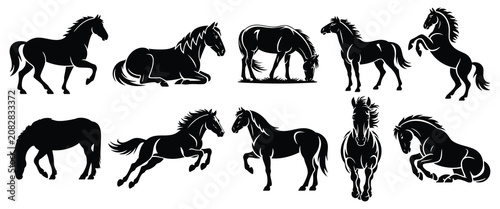 Wild Mustang Horse Silhouettes Vector Set
