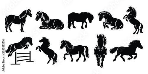 Shetland Pony Silhouette Vector Clipart Set
