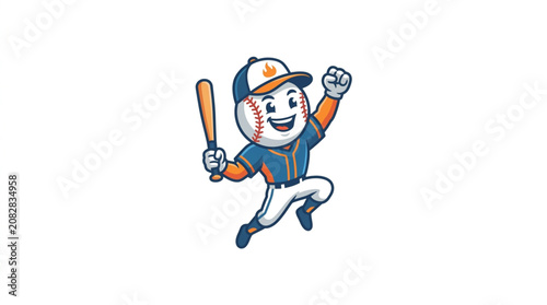 Schilderij op canvas Cartoon baseball player character with bat celebrating victory.