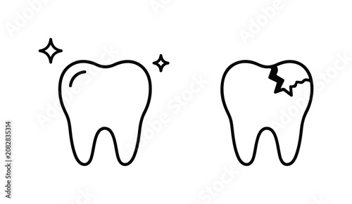 Obraz na plátně Healthy tooth, Damaged tooth set. set icons on a white background