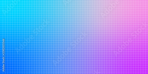 A vibrant colorful gradient background transitions from bright blue to soft pink and purple, featuring a subtle white grid pattern