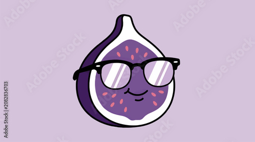 Photos Goofy Flat Vector Illustration of a Fig Slice Character Wearing Mirrored Clubmas