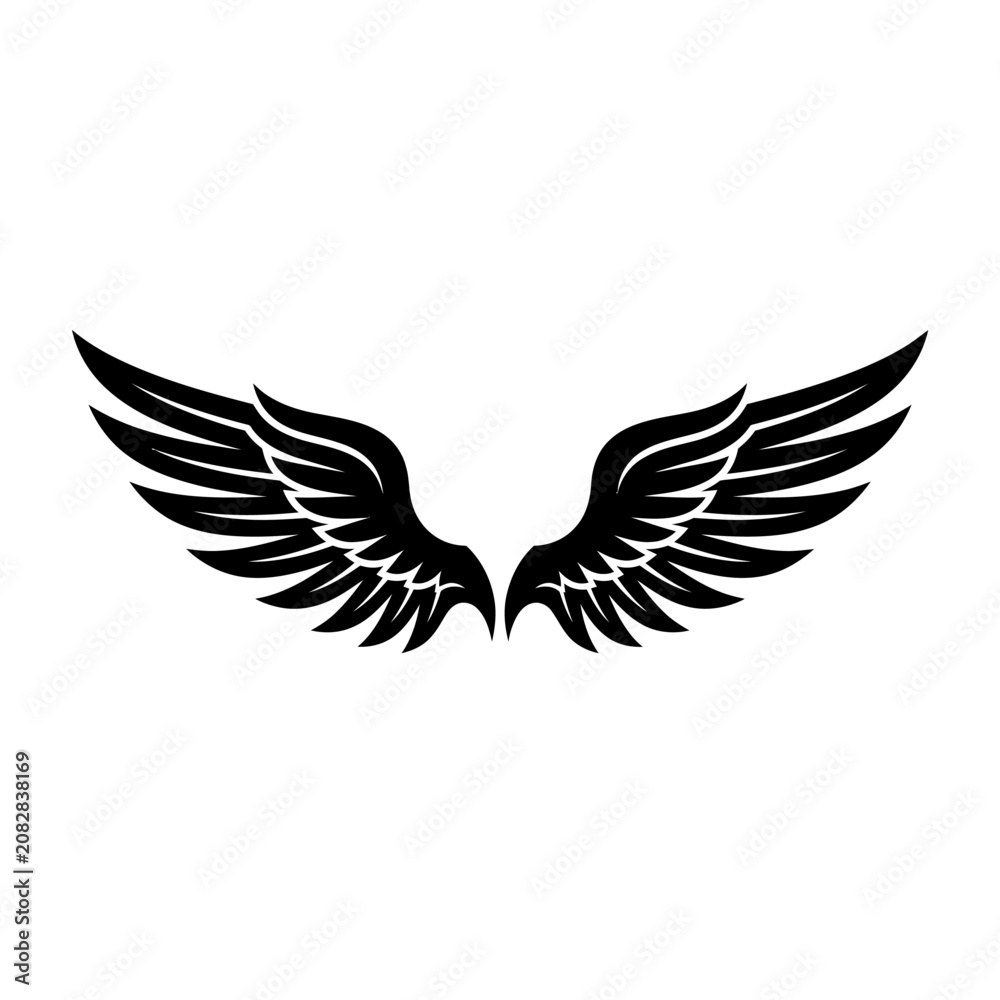 Fototapeta premium Black wing, wing icon, feathered symbol, vector wings isolated on White Background silhouette