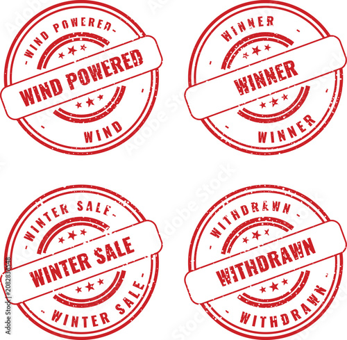 Bild auf Leinwand Group of four round red rubber stamps showing wind powered winner winter sale an