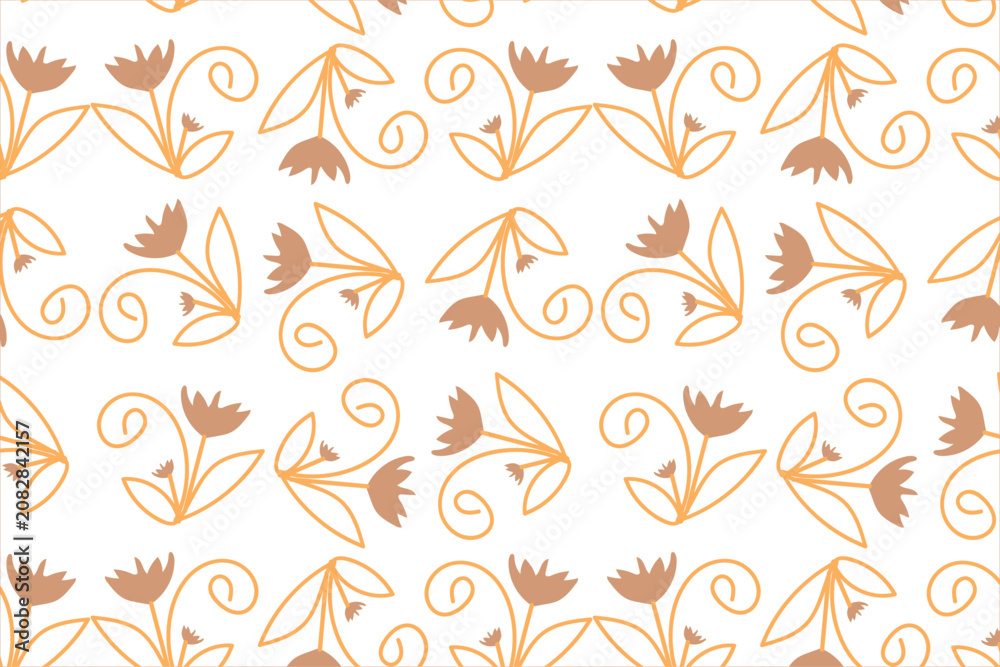 Fototapeta premium Linear contour tulip line art seamless pattern for luxury skincare cartons