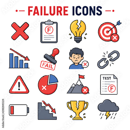 Cuadro en lienzo Failure Line Art Icons Set – Defeat, Error, Rejection and Unsuccessful Outcome O