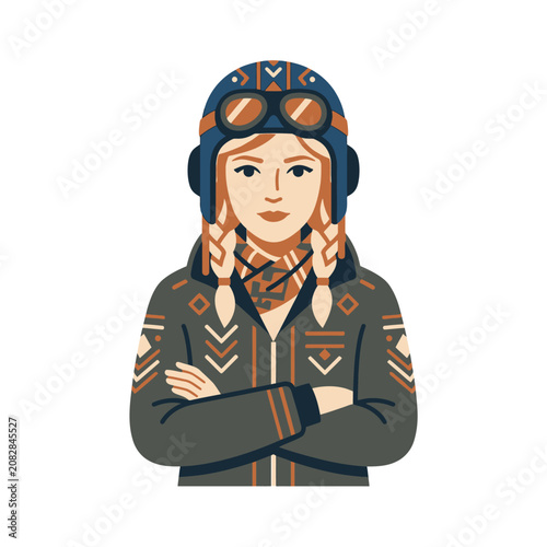 Young Woman Wearing Aviator Gear.