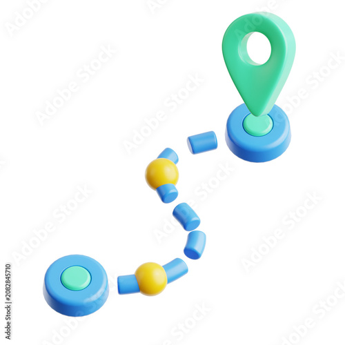3D Route Map Navigation and Location Pin Icon