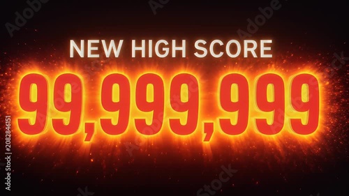 New High Score Text Effect with Glowing Fire Particles on Black Background