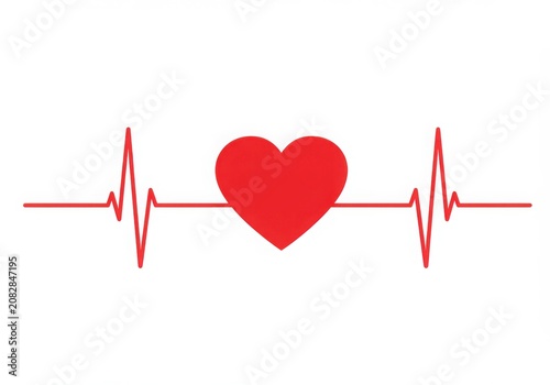 Red heart symbol integrated within a heartbeat line on white background