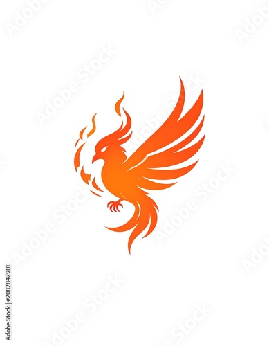 Mythical fiery bird rising with wings spread in abstract design