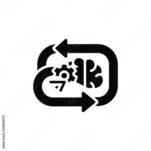 Fotografia Circular arrow cycle surrounding a human brain and a mechanical gear, representi