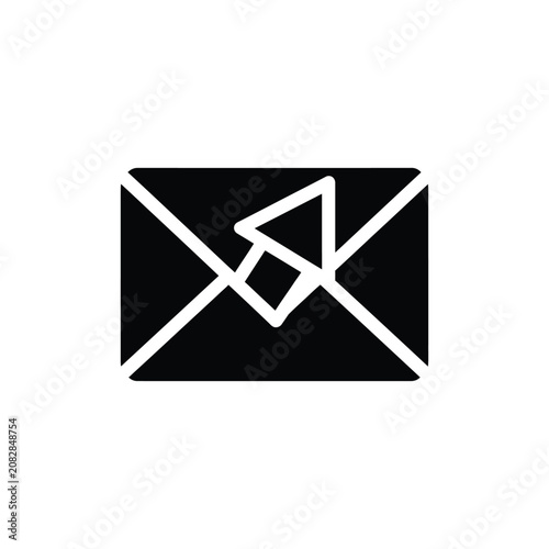Vászonkép Minimalist black and white of a closed envelope featuring a prominent upward-poi