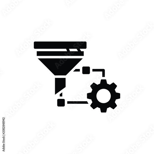 Obraz na plátně Black and white of a funnel connected to a gear, representing process optimizati