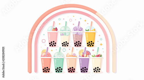 colorful bubble tea drinks rainbow