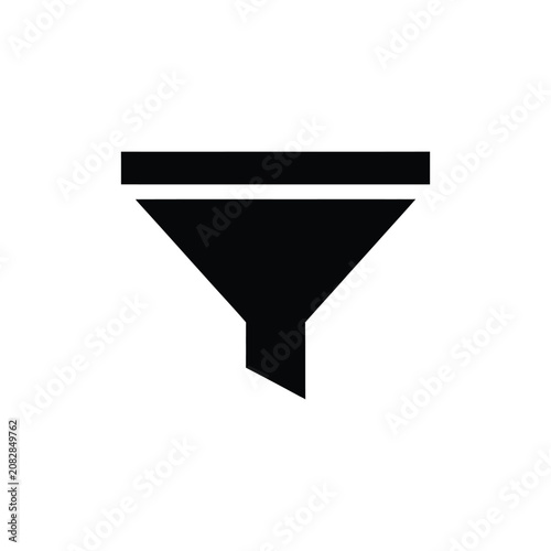Simple black funnel isolated on a white background, representing filtration, data, processing, or liquid, transfer for industrial, scientific, and business, analysis applications and concepts