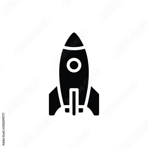 Black rocket ship isolated on a white background, representing space travel, startup business growth, innovation, launch, speed, technology, and exploration concepts for digital