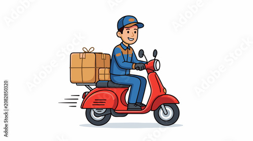 Delivery person on a red scooter with boxes