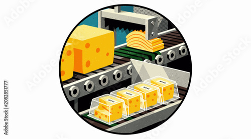 Cheese Production Line: Factory Conveyor Belt Manufacturing Dairy Food