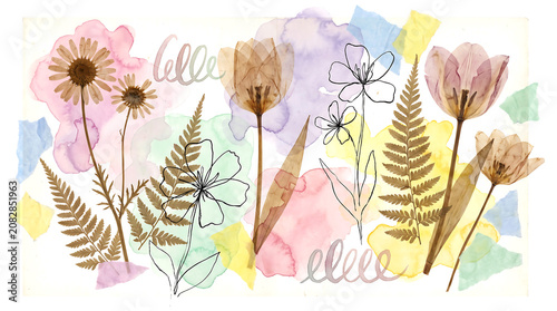 Watercolor Floral Wreath with Ferns and Daisies in Soft Pastel Tones