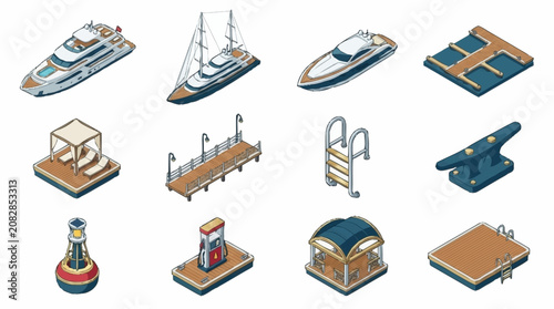 Photos Colorful Isometric Vector Collection of Boats and Maritime Objects