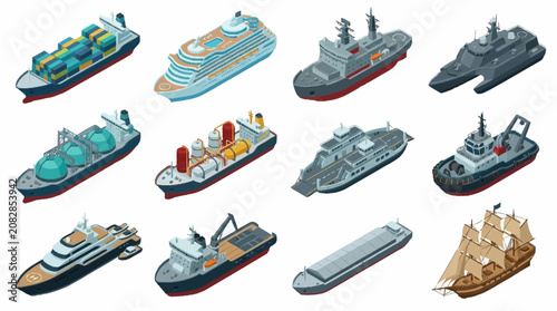 Foto Collection of various ships and boats illustrations.