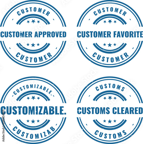 Obraz na plátně Set of four blue circular rubber stamps for customer approval and customizable p