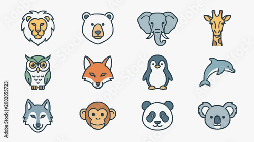 Photography Elegant Collection of 12 Whimsical and Colorful Animal Line Drawing Icons Featur